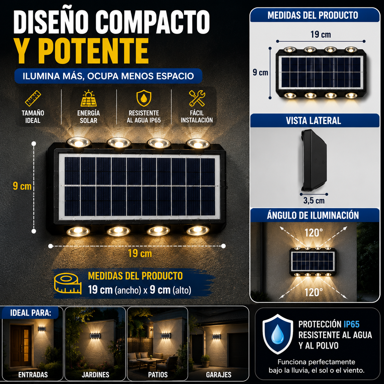 ☀️ Lámpara Solar Inteligente para Exteriores 8 leds
