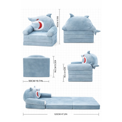 Sofá Cama Plegable para Niños – Tiburón Azul
